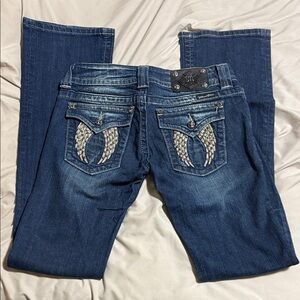 Miss Me Dark Blue Boot Cut Jeans with Embellished Pockets